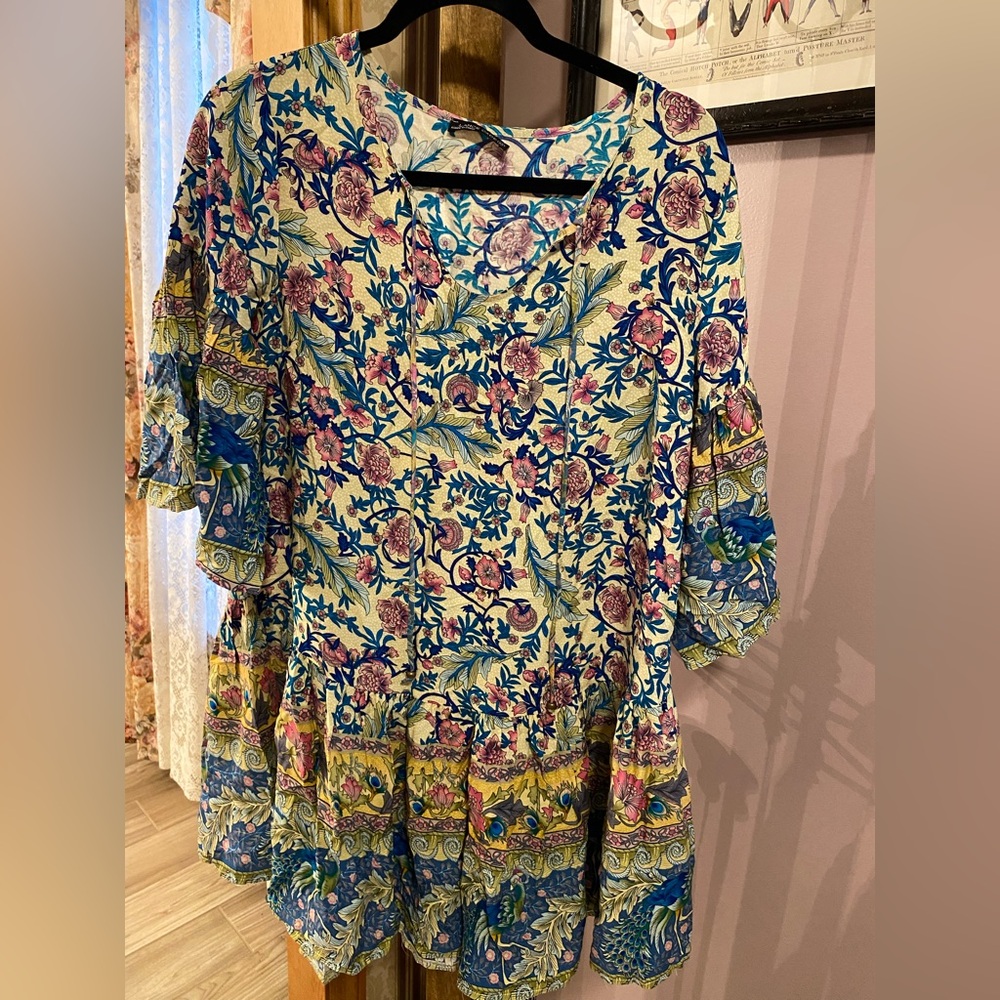 Floral Patterned Dress with Ruffle Sleeves, mini, EUC size M